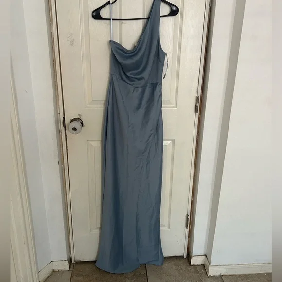 BHLDN Dylan one shoulder satin side slit gown NWT - Picture 5 of 16